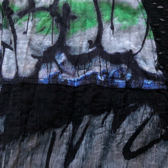 Blue green grey taupe long sleeved Adam Jacobs Women’s Top graffiti design - Picture 10 of 12